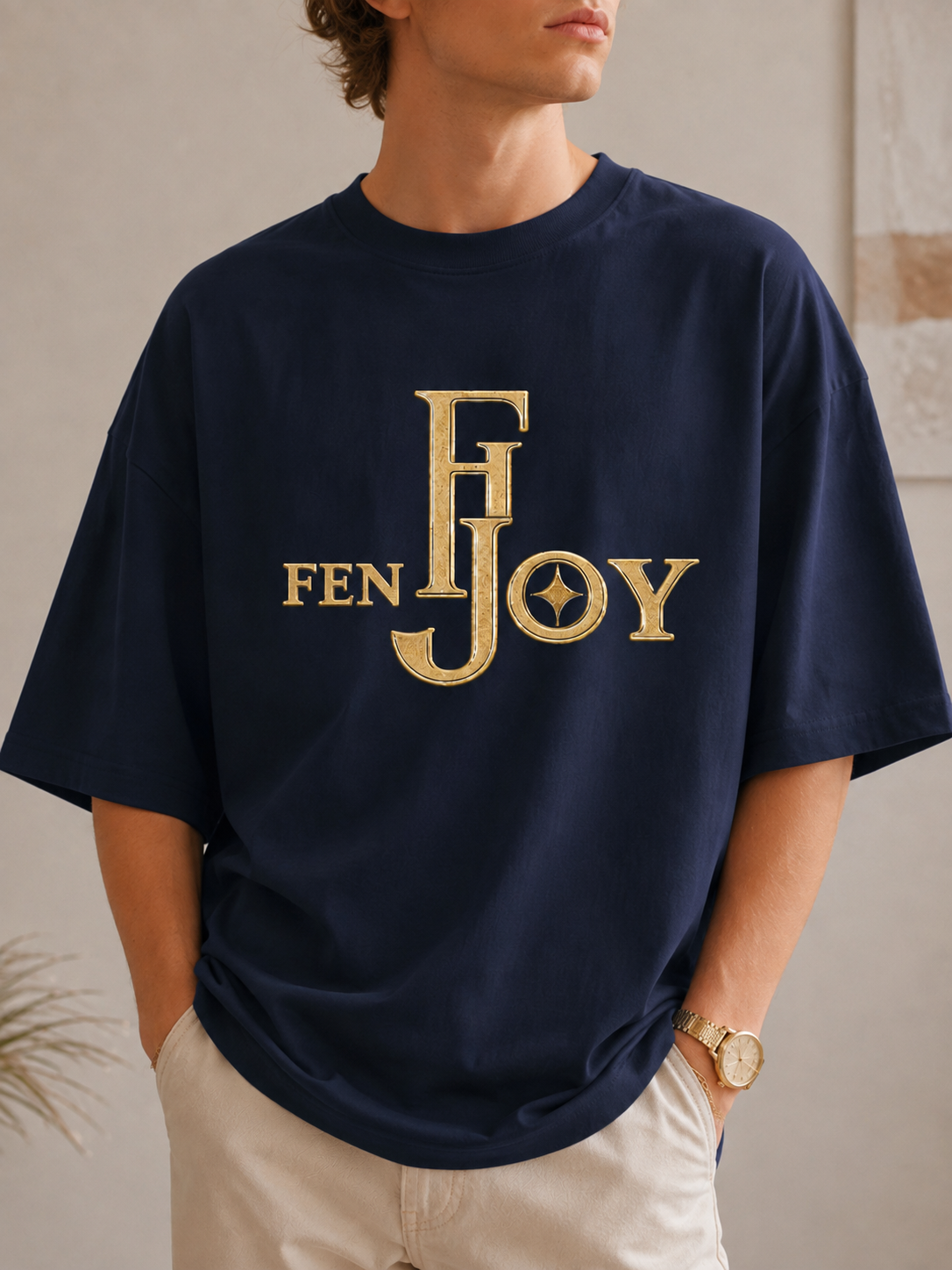 T-shirt Oversized Premium FENJOY Bleu Marine