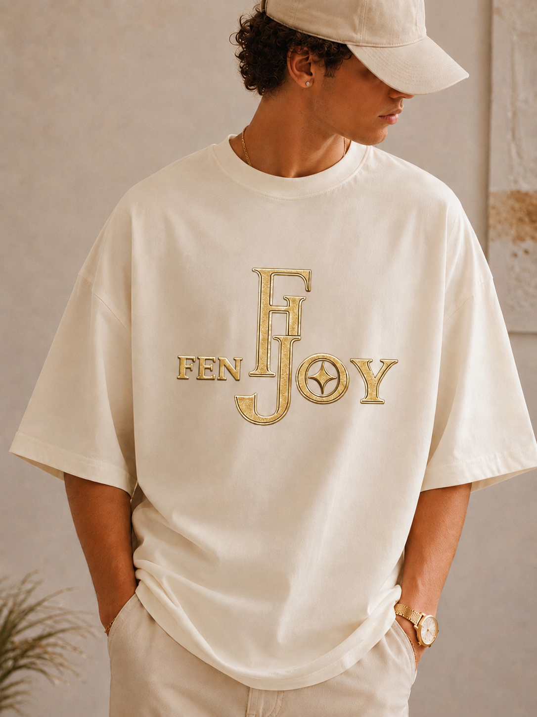 T-shirt Oversized Premium FENJOY Crème